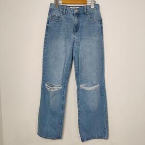 Refuge Denim OSAKA Light Wash High Rise Straight Jeans Distressed Knees Size 3